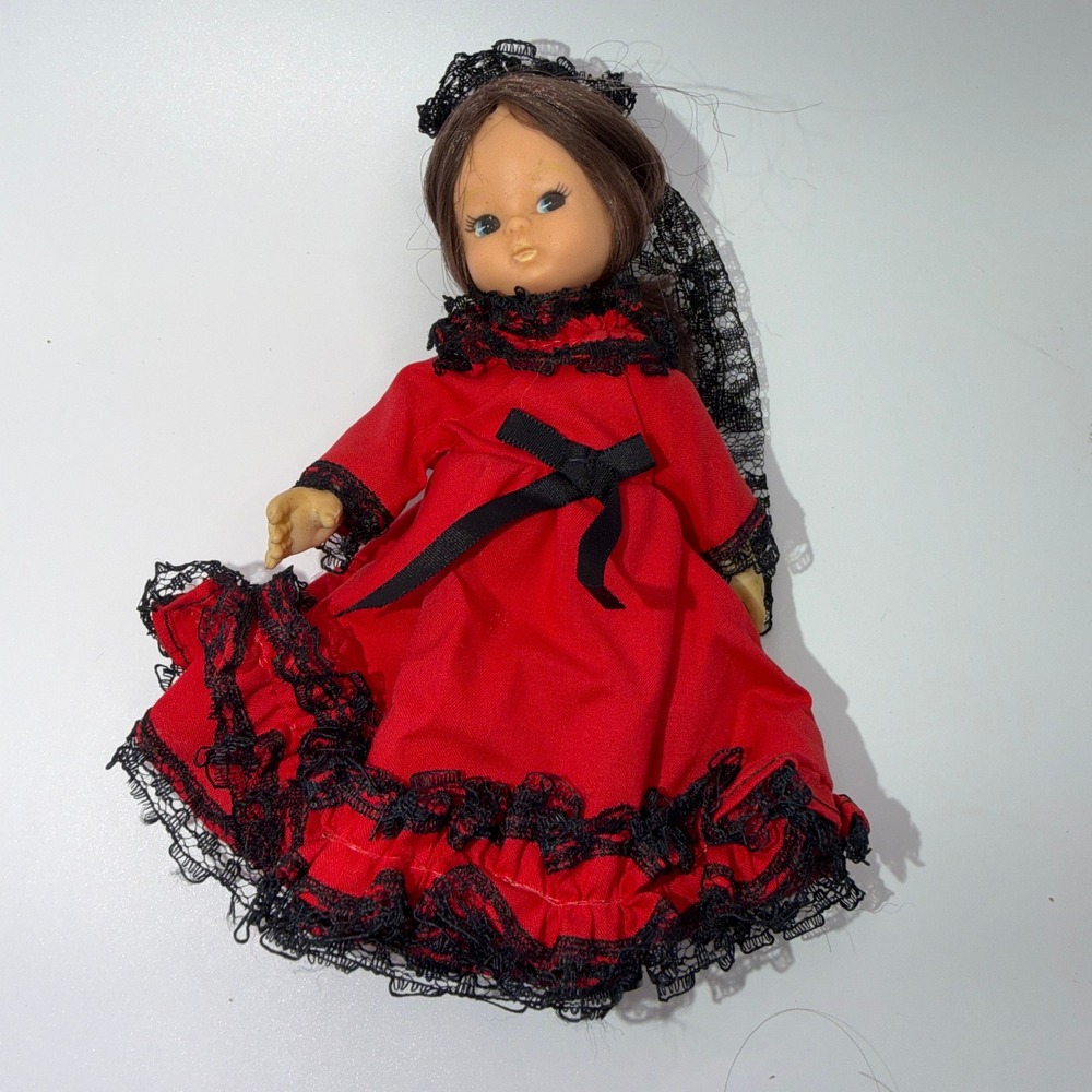 Playmates 1980 Hong Kong 8" Vintage Spanish Flamenco Doll Red Lace Mantilla Goth